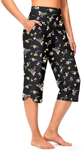 Women's 18" swim capri pants, black floral