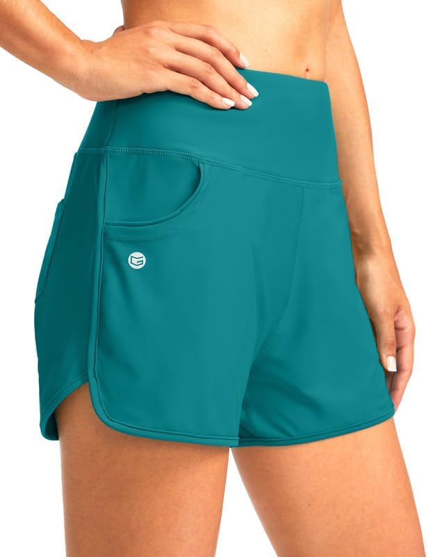 Women's 3" high-waist swim shorts, aqua blue