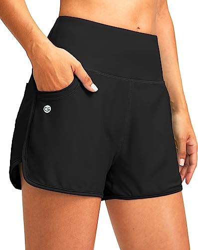 Women's 3" high-waist swim shorts, black
