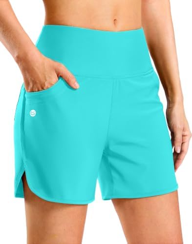 Women's 3" high-waist swim shorts, cyan