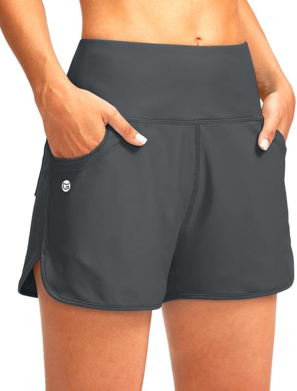 Women's 3" high-waist swim shorts, dark grey