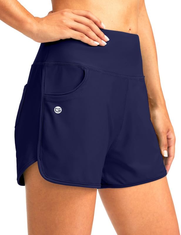 Women's 3" high-waist swim shorts, navy
