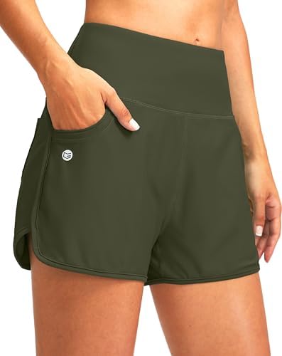 Women's 3" high-waist swim shorts, olive