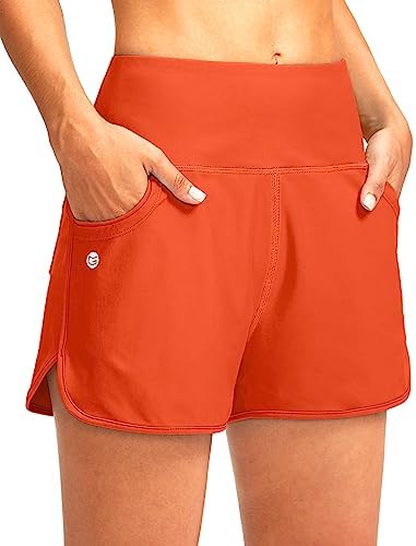 Women's 3" high-waist swim shorts, orange