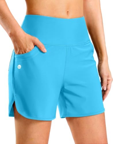 Women's 3" high-waist swim shorts, sky blue