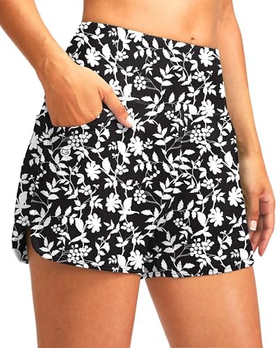 Women's 3" high-waist swim shorts, white flower