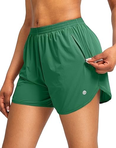 Women's 3" running shorts, two zip pockets, green