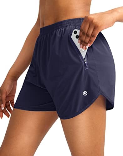 Women's 3" running shorts, two zip pockets, navy