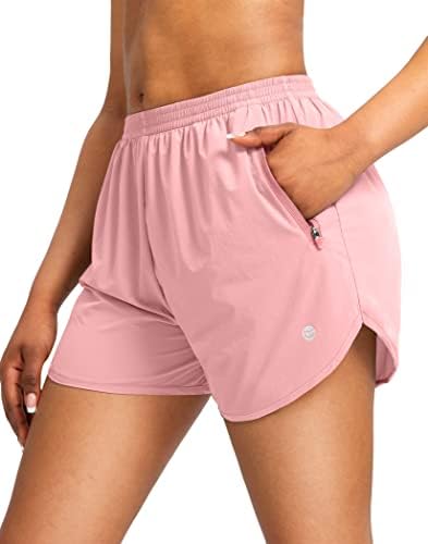 Women's 3" running shorts, two zip pockets, pink
