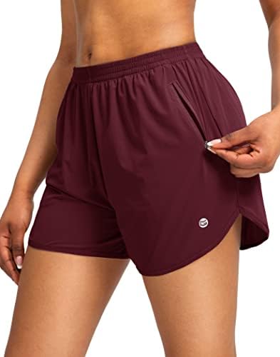 Women's 3" running shorts, two zip pockets, wine