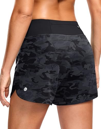 Women's 3" running shorts with pocket, grey camo
