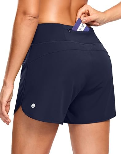 Women's 3" running shorts with pocket, navy blue