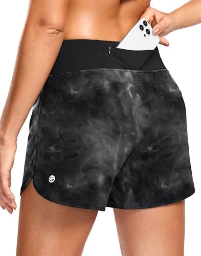 Women's 3" running shorts with pocket, tie dye black
