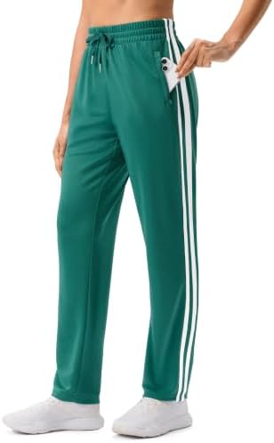 Women's 30" track pants, zip pockets, forest green