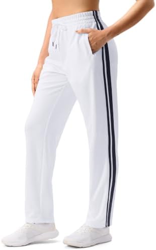 Women's 30" track pants, zip pockets, white