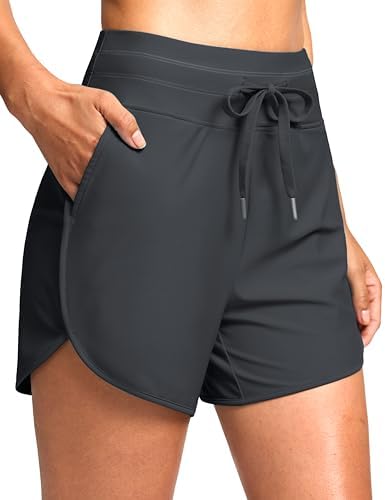 Women's 4" high-waist swim shorts, dark grey