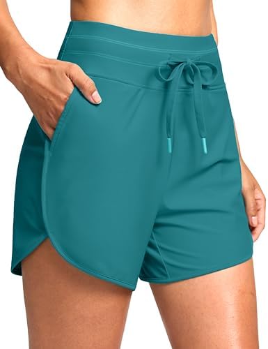 Women's 4" high-waist swim shorts, lake blue
