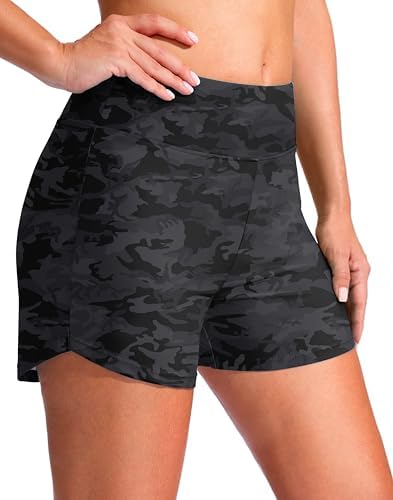 Women's 4" swim board shorts, grey camo
