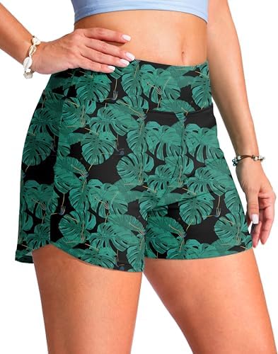 Women's 4" swim board shorts, leaf