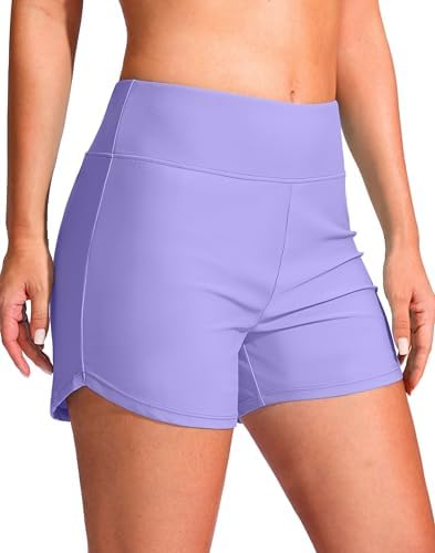 Women's 4" swim board shorts, light purple