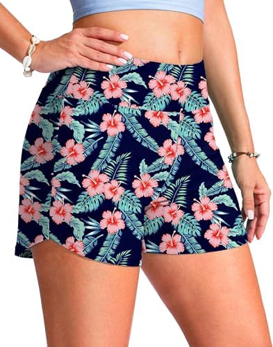 Women's 4" swim board shorts, navy blue flower