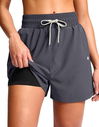 Women's 4" swim shorts with boxer liner, dark grey