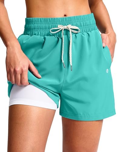 Women's 4" swim shorts with boxer liner, mint green