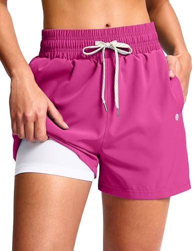 Women's 4" swim shorts with boxer liner, rose