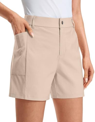 Women's 5" golf shorts, deep pockets, oatmeal khaki