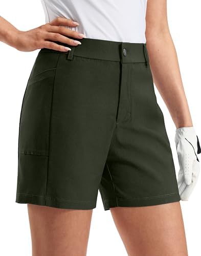 Women's 5" golf shorts, deep pockets, olive