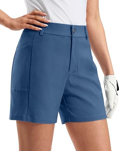 Women's 5" golf shorts, deep pockets, slate blue