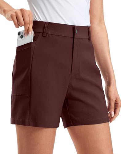 Women's 5" golf shorts, deep pockets, wine