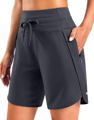 Women's 5" gym shorts, zip pockets, charcoal