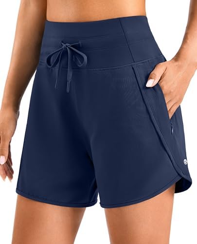 Women's 5" gym shorts, zip pockets, navy