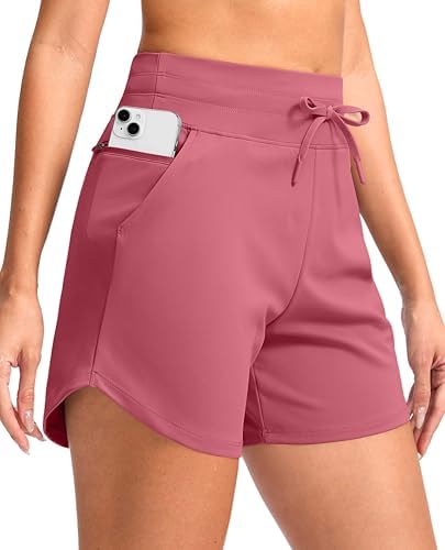 Women's 5" high-waist running shorts, berry rose