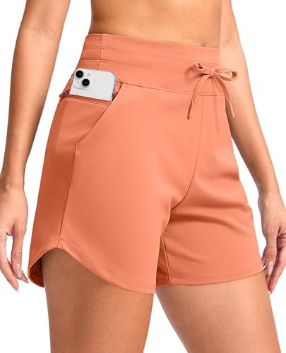 Women's 5" high-waist running shorts, coral