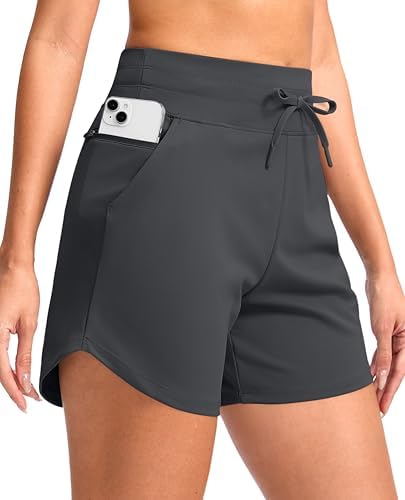 Women's 5" high-waist running shorts, dark grey