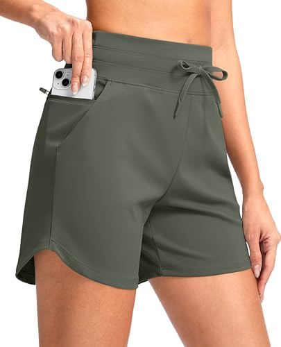 Women's 5" high-waist running shorts, grey sage