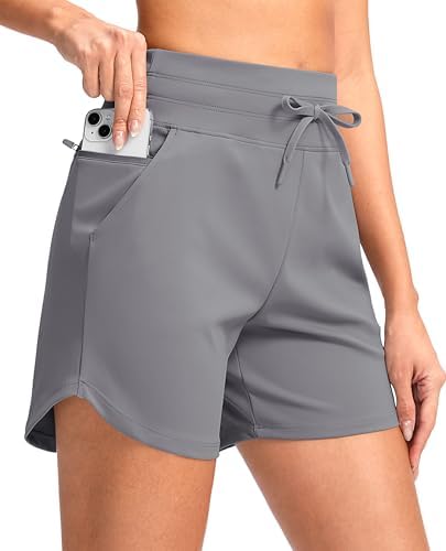 Women's 5" high-waist running shorts, light grey