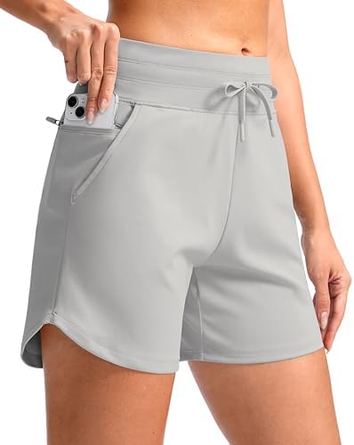 Women's 5" high-waist running shorts, pale