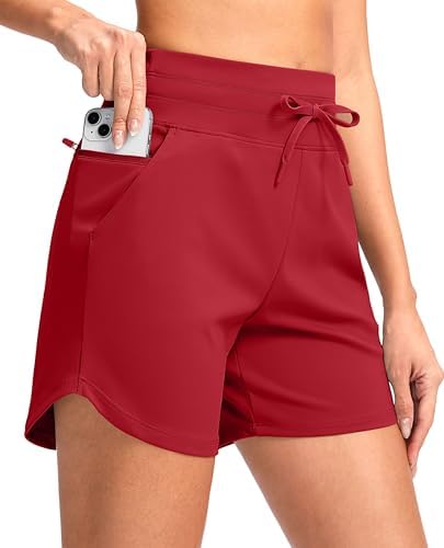 Women's 5" high-waist running shorts, red