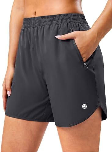 Women's 5" running shorts, two zip pockets, dark grey