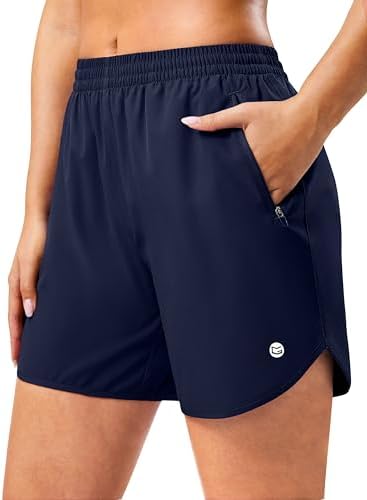 Women's 5" running shorts, two zip pockets, navy