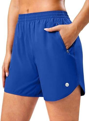 Women's 5" running shorts, two zip pockets, royal blue