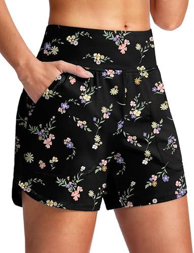 Women's 5" swim board shorts, black floral