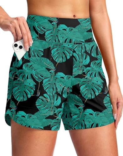 Women's 5" swim board shorts, leaf