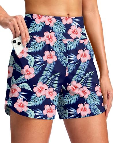 Women's 5" swim board shorts, navy flower