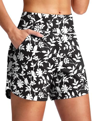 Women's 5" swim board shorts, white flower