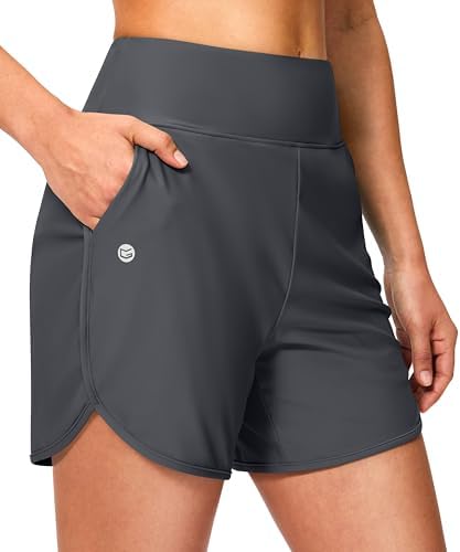 Women's 5" swim shorts with pockets, dark grey