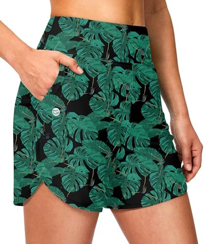 Women's 5" swim shorts with pockets, leaf